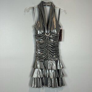 Y2k Metallic Silver Dress Size Small My Michelle NWT Vtg Bodycon Clubwear